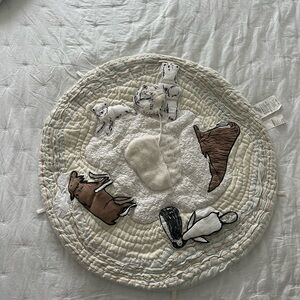 Crate&Barrel Quilted Animal Play Mat - Cream and Brown
